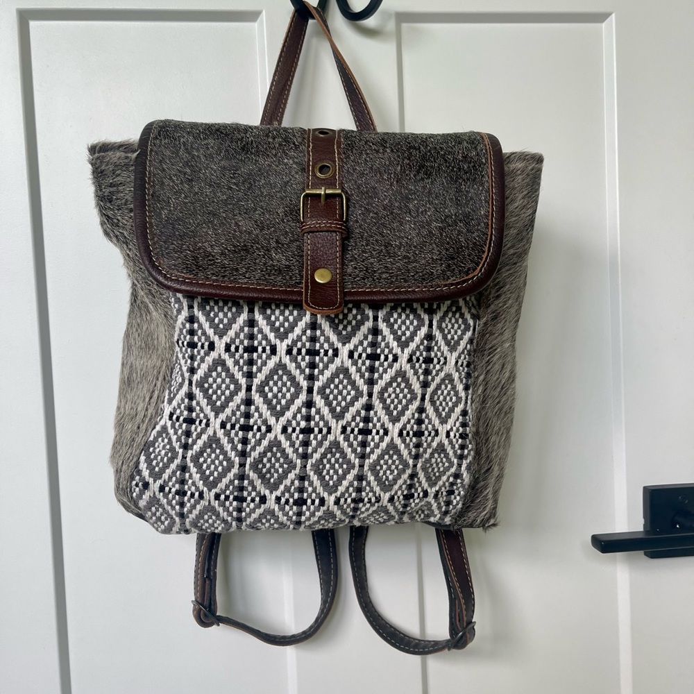 Myra Bag Stella Upcycled Canvas & Cowhide Leather Backpack